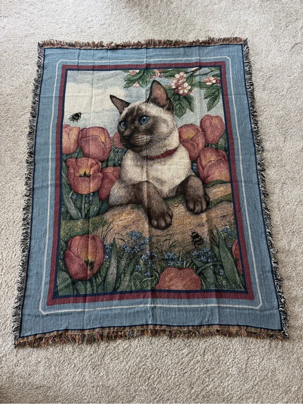 Siamese Cat Decorative Throw Blanket - Blue & Multicolor